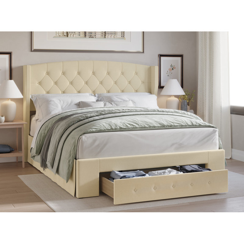 Lit à panneaux tapissier Alojzije, Complète, Beige
