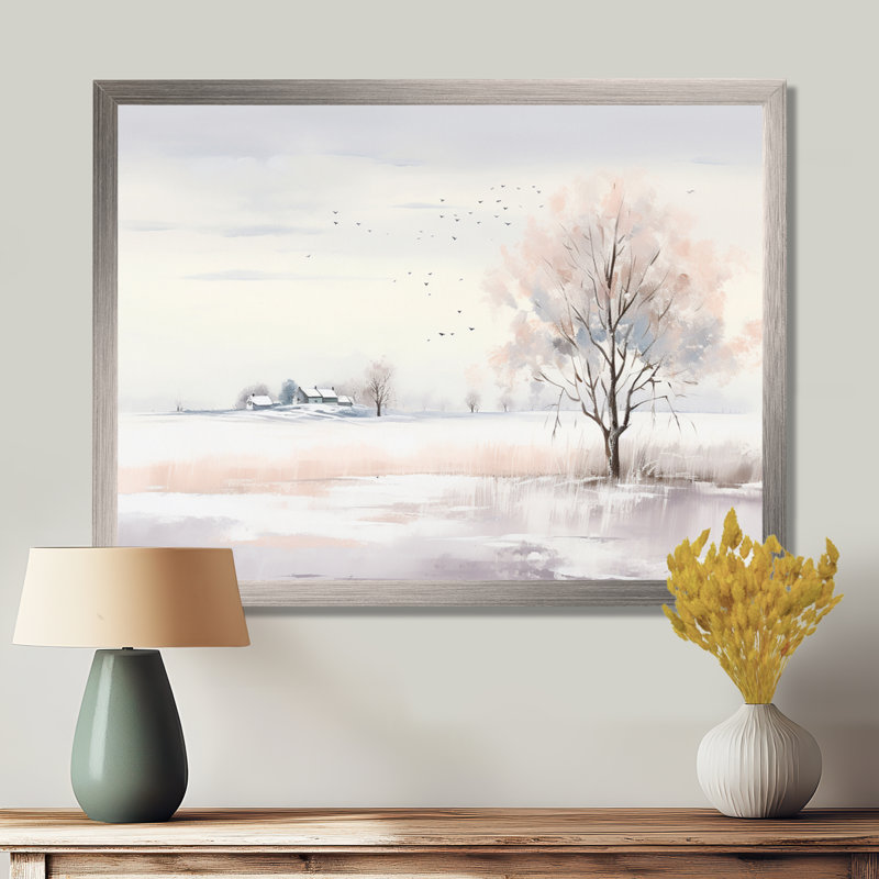 Paysage d'hiver, minimalisme - Paysage d'hiver, H 16 po x l 32 po x P 1 po, Cadre simple argenté