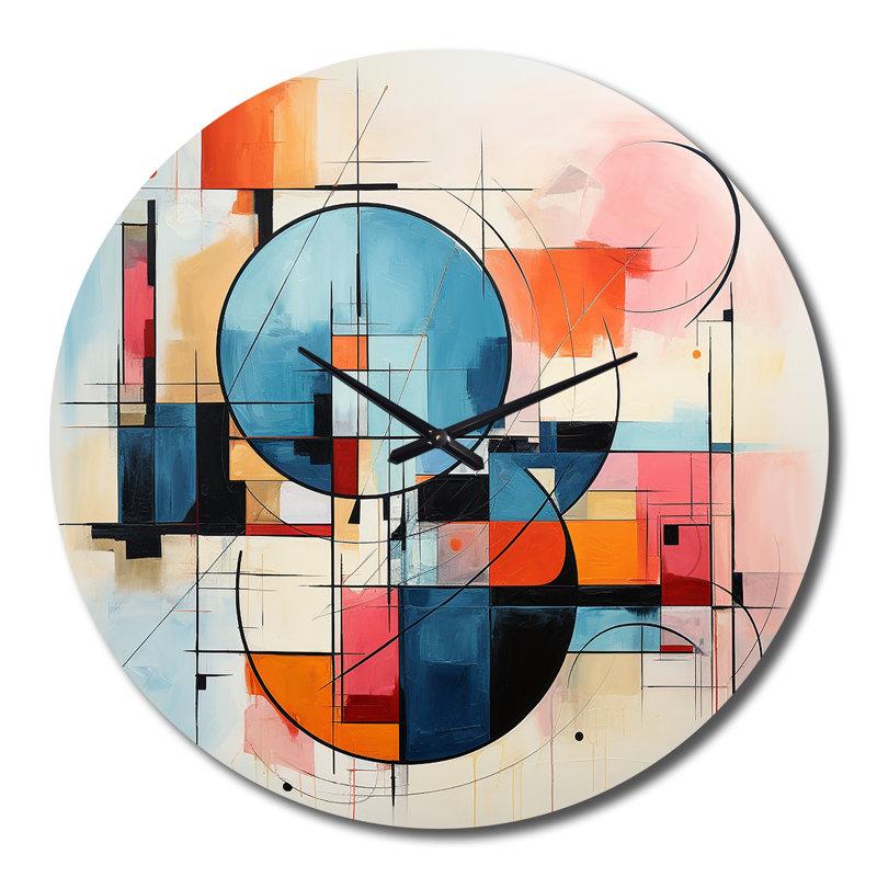 Horloge murale colorée Mid-Century abstrait Fusion IV, Grand