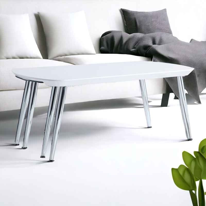 Table basse 47 "en bois transparent et argenté et verre et métal