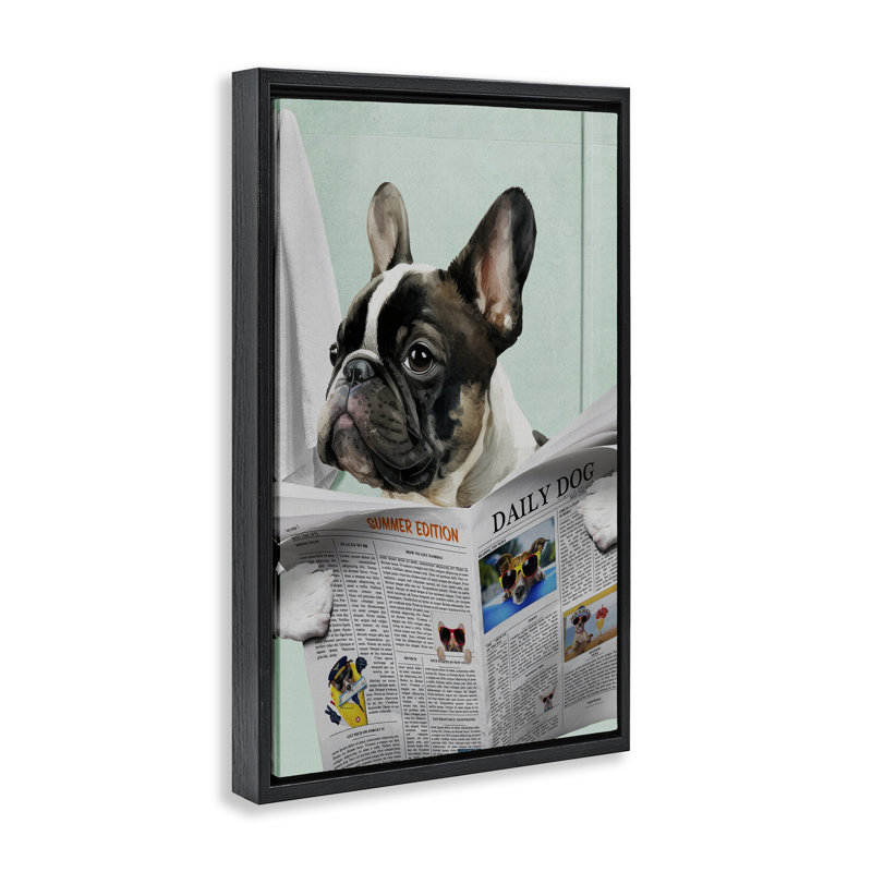 Cadre flottant Pug News, par Jesse Keith, Cadre flottant noir de jais, H 25 po x l 17 po