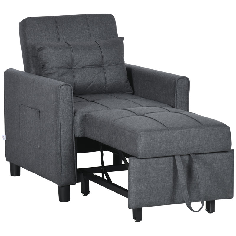 Fauteuil-lit convertible 3 en 1, canapé-lit simple multifonctionnel, fauteuil-lit escamotable avec dossier réglable, oreiller et poches