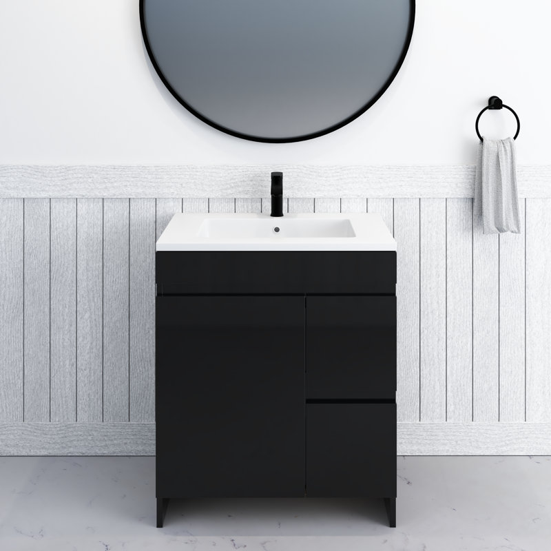 Waelyn 30'' Single Bathroom Vanity with Acrylic Top, Glossy Black