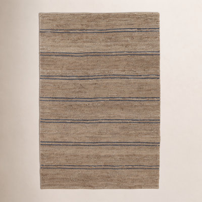 Beamond Brown Blue Hand-Woven Striped Jute Rug