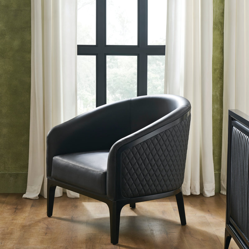 Méridienne en cuir Edward noir, Cuir véritable noir