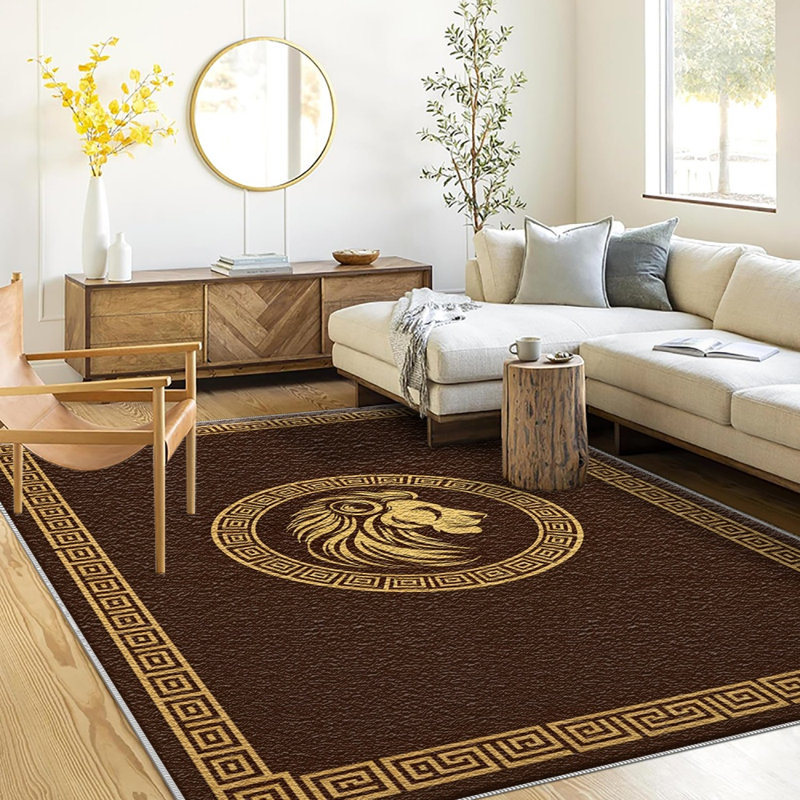 Coffee Golden Lion Carpet-waterproof, easy to clean, machine-washable, soft and comfortable; suitable for door mats, kitchens, living rooms, bedrooms, corridors, and laundry areas. Easy to clean, durable carpet for home decoration.
