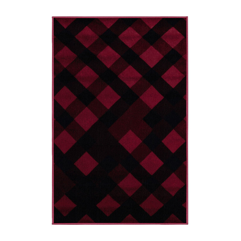 Tapis rouge à carreaux lavable à la machine, Rectangle 5 pi x 7 pi