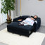 Futon de salon avec canapé réglable en tissu de velours bleu marine, revêtement très résistant et rangement pratique