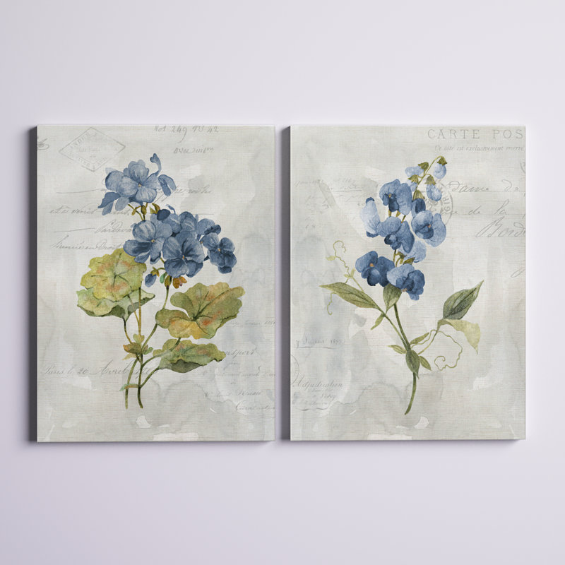 Lin bleu géranium - ensemble de 2 reproductions d'art, H 32 po x l 48 po, Toile tendue, No Frame