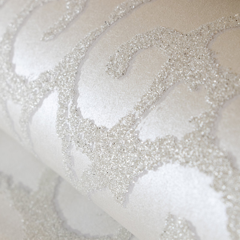 Universe Pluto Glass Stone Motif Wallpaper Rol, Cream/White