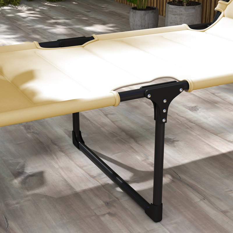 Outdoor Lounge Chair, 4 Position Adjustable Backrest, Folding, Cushioned W/ Sun Shade Roof & Pillow, Cream White, Beige