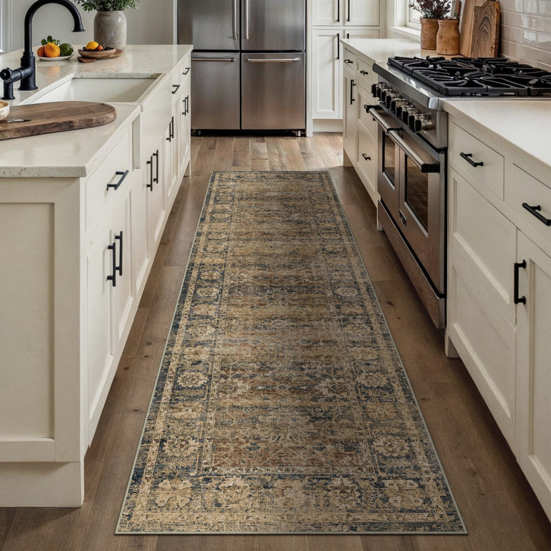 Callia Vintage Brown Machine Washable Area Rug For Living Room – Non-Slip,Pet Friendly, Runner 2' x 8'