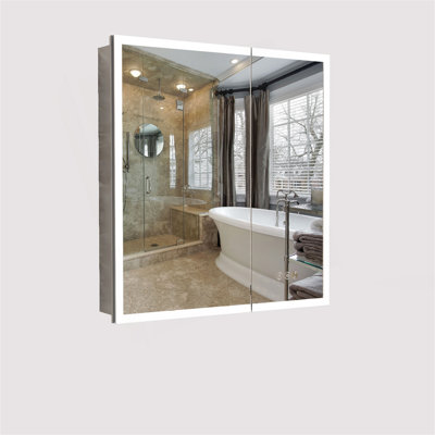 Armoire à pharmacie lumineuse à DEL avec miroir, armoire de salle de bain avec miroir 30 * 32 pouces avec lumières, encastrée ou murale, 3 températures de couleur