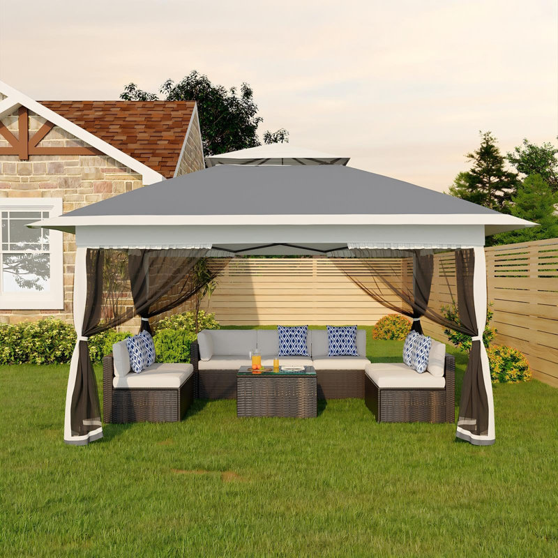 Heavy Duty Portable Canopy 3x3m with Double Roof, Waterproof, UV 50+, Height Adjustable, 4 Removable Mosquito Net Sidewalls, Easy Setup, Stable Winterproof Pavilion for Patio, Garden, Family Gathering