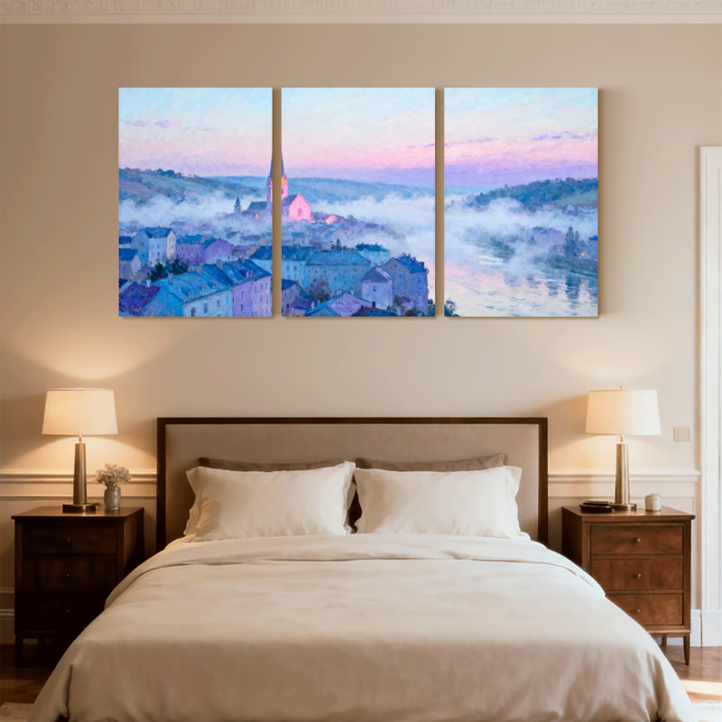 Scénario et paysages urbains, ensemble de 3 impressions sur toile Misty Dawn, H 30 po x l 60 po
