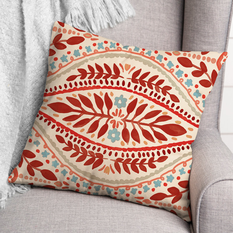 Outdoor Reversible Throw Pillow, Red, Floral 4