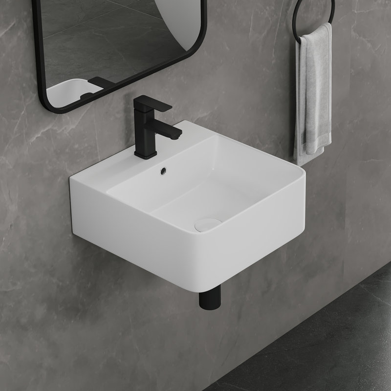 Turner Rectangular Wall Hung/Countertop Basin Bathroom Sink with Mounting Bolts, 15.5cm H x 40cm L x 42cm W