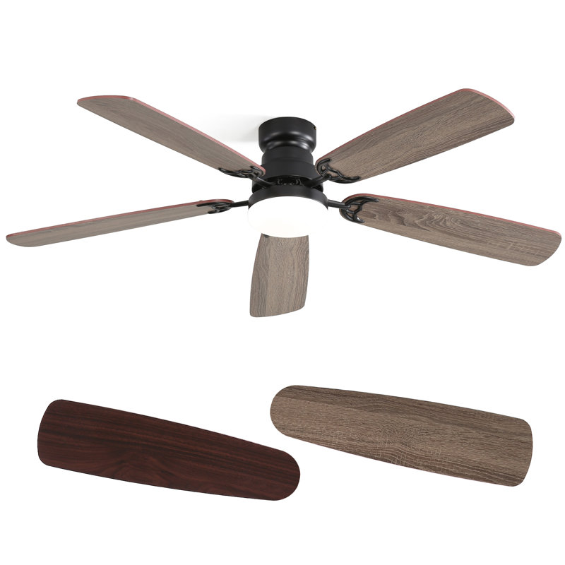 132cm Modern Dual-purpose Ceiling Fan Light with Remote Control, Walnut/Oak, Black