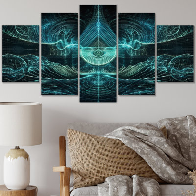 Turquoise Harmony Soundwaves Ocean Seascape II - Impression sur toile de formes abstraites - 5 panneaux