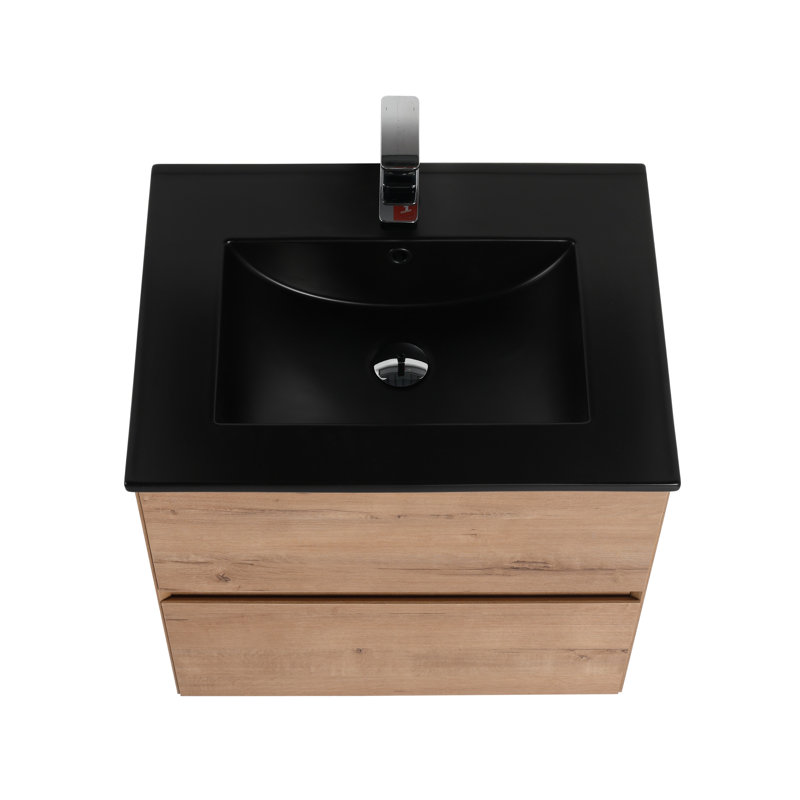 Meuble-lavabo flottant avec lavabo mural Annedoris, Noir, noir, noir, noir, Chêne classique