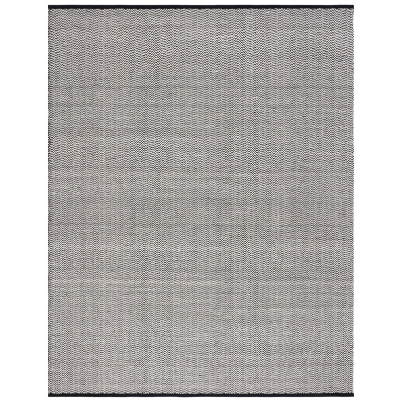 Tapis géométrique noir / ivoire en coton tissé à la main Vermont, Rectangle 8 pi x 10 pi