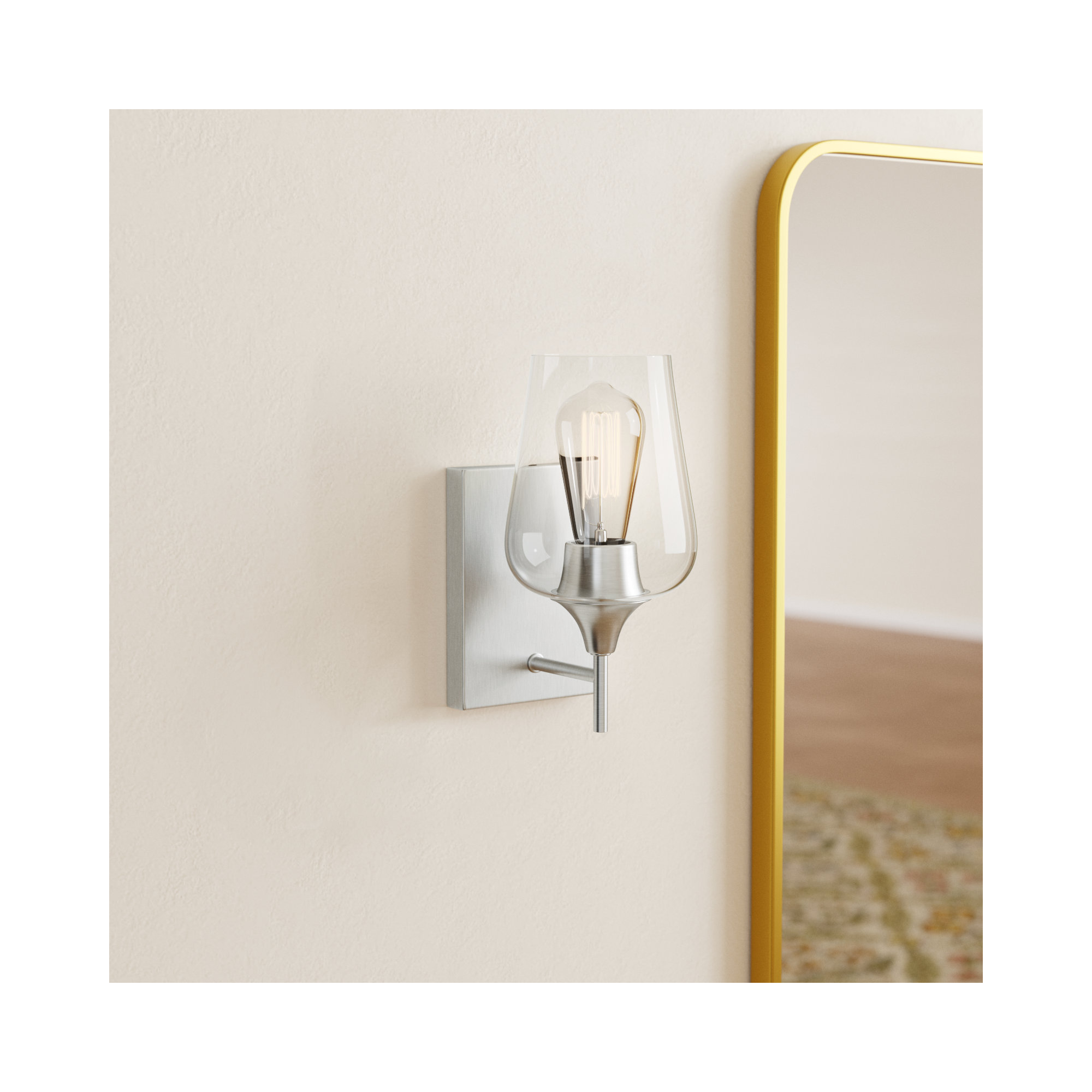 Breena Single Light Dimmable Armed Sconce, Satin Nickel, White