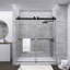 Porte de douche coulissante double sans cadre l 56 à 60 po x H 70 po, verre trempé clair de 8 mm de diamètre avec couche de finition facile à nettoyer, noir mat avec système de tampon-128545827