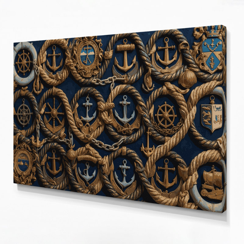 «Nautical Maritime crêtes», art mural sur toile grise, H 20 po x l 24 po