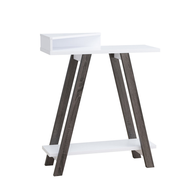 Contemporary Two Toned Console Table With Two Shelves - White & Grey, White