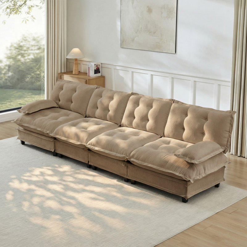 Canapé modulaire de 138 po à 4 places modulaire en nuage en chenille avec coussins décoratifs en treillis de 138 po