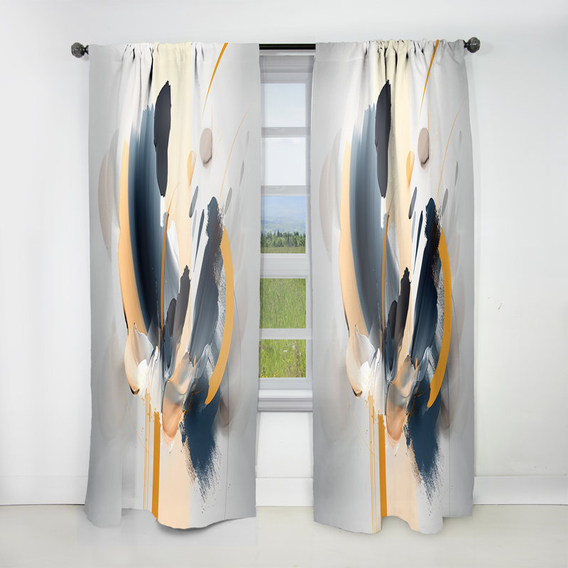 Glenboro - Abstract Flower Painting - Modern Velvet Curtain - Room Darkening - 1 panel, 52" W x 63" L