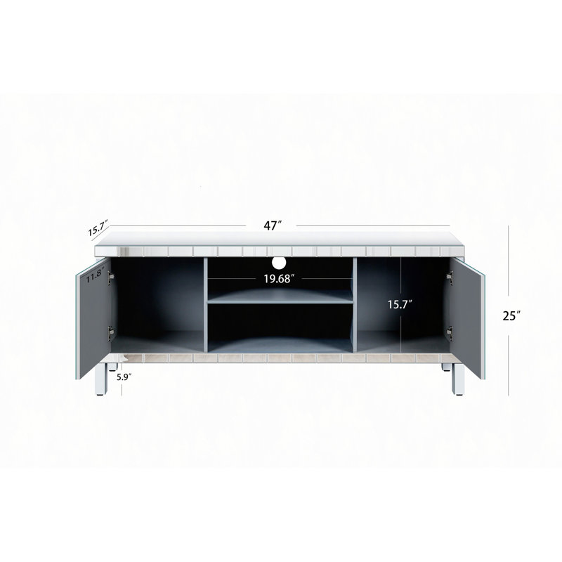 Meuble télé 47 po avec portes en verre diamant, conception à deux portes et espace de rangement ouvert, compatible avec les téléviseurs de 50 po et décor moderne pour le salon et la chambre à coucher