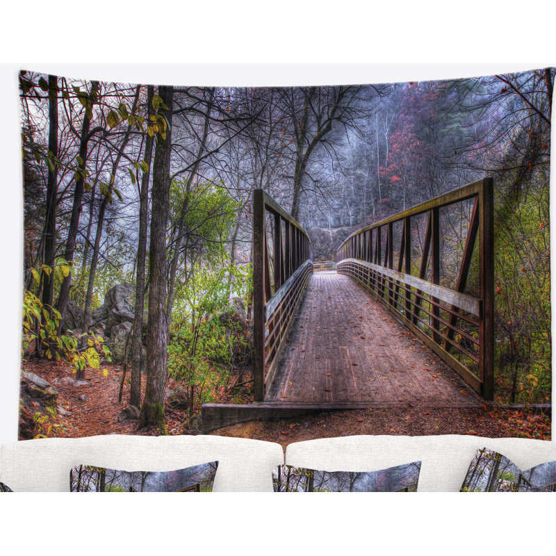 Tapisserie de polyester magnifique bridge au-dessus de la crique avec accessoires suspendus inclus, H 50 po x l 60 po