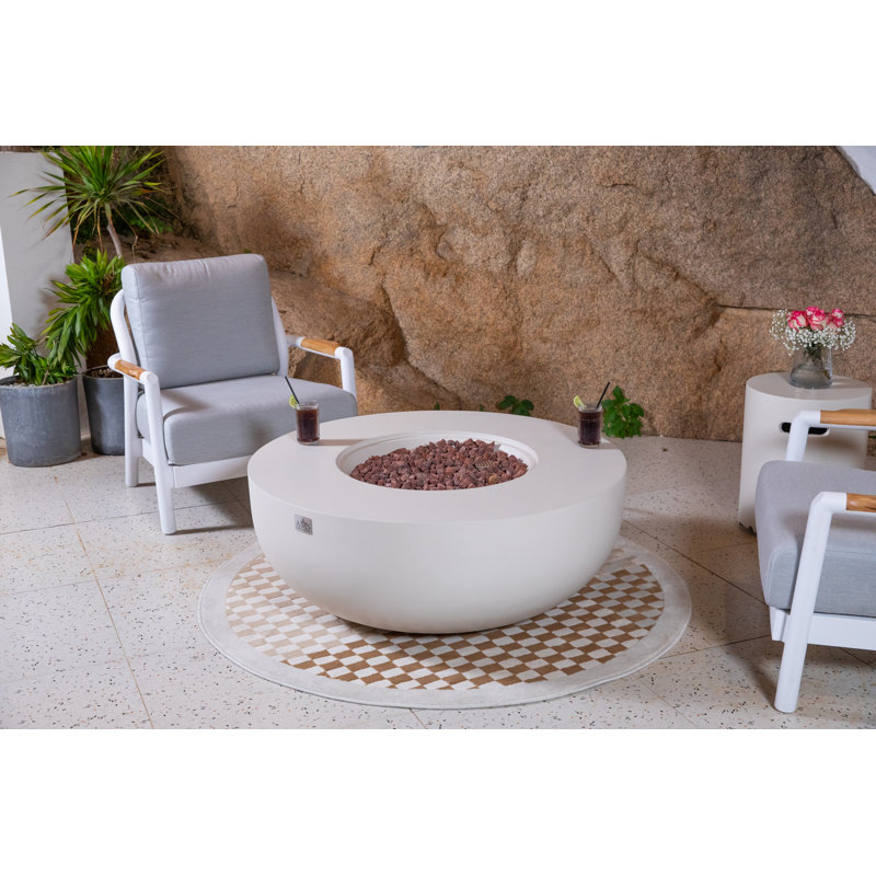 Eclipse 44" Dia x 17" H Round Concrete Outdoor Fire Pit Table, Gaz naturel, Blanc, crème