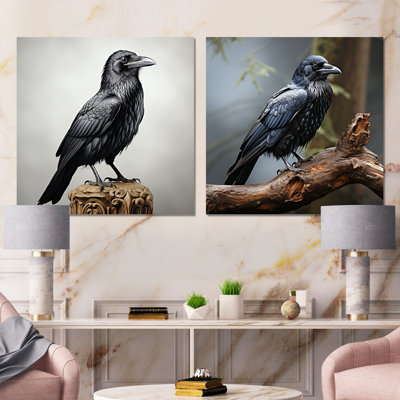 Mysterious Raven Guardian I - Ensemble de 2 impressions sur toile Raven