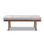 Banc Hoefer en tissu beige grisâtre et finition noyer, H 18 po x l 48 po x P 18 po-641814514