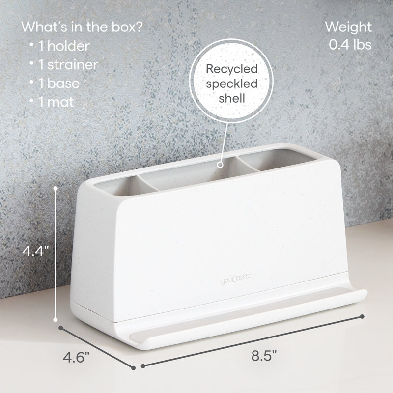 White Polished Freestanding Toothbrush Holder with 3 Compartments