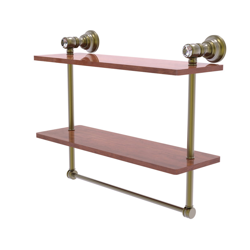 Freyja 2 Piece Ironwood Accent Shelf with Towel Bar, 5.54" H x 16" W x 9.5" D, Antique Brass