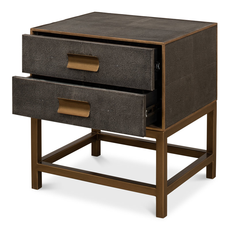 Table de chevet 2 tiroirs Shagreen, Gris antique