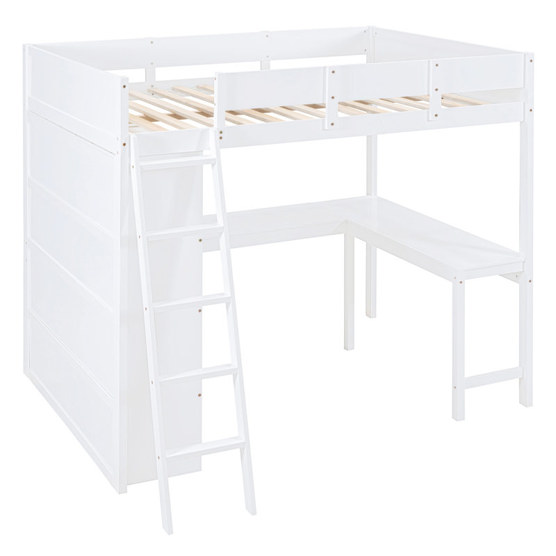 Lit mezzanine double avec bureau et bibliothèque, Gris