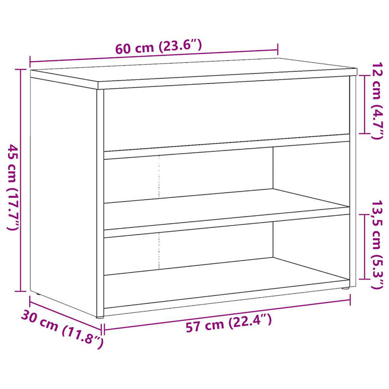 4 Pair Shoe Storage Bench, Oak Handcrafted