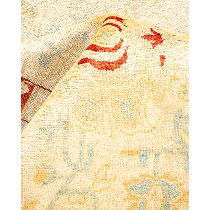 Tapis unique noué à la main éclectique Jerret - ivoire, 9 pi 2 po x 11 pi 10 po