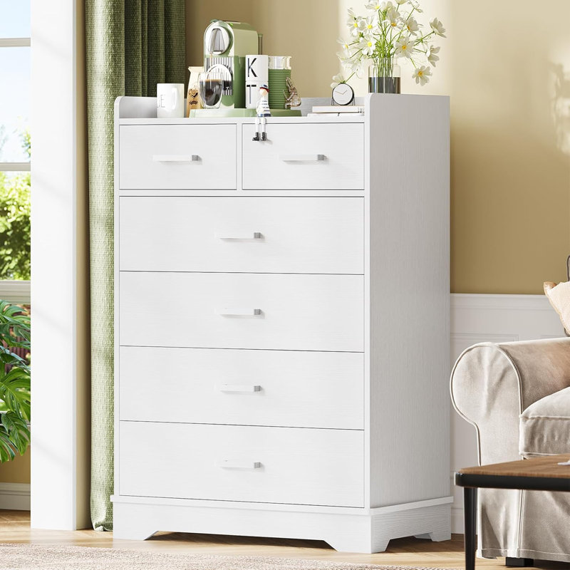 Commode 6 tiroirs Noby, Blanc