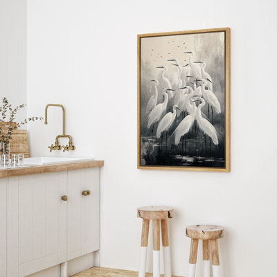 «Crane Bird», impression sur toile encadrée moderne et grise