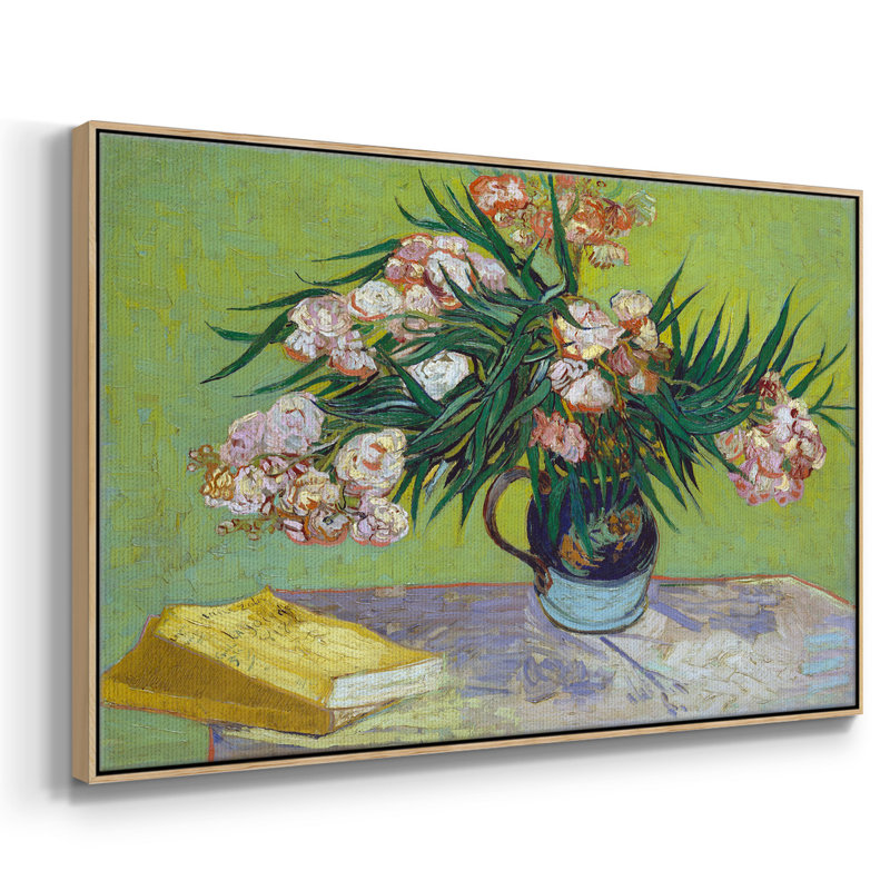 Oleanders - Toile tendue avec châssis encadrée, H 25 po x l 37 po x P 2 po, Bois naturel