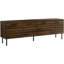 Meuble télé, 72 po, console, meuble multimédia, armoire de rangement, stratifié brun, métal noir, transitionnel
