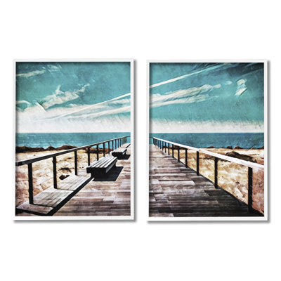 " Tranquil Pier Dock Beach Clear Blue Sky Illustration " by Ashley Aldridge 2 - Pieces