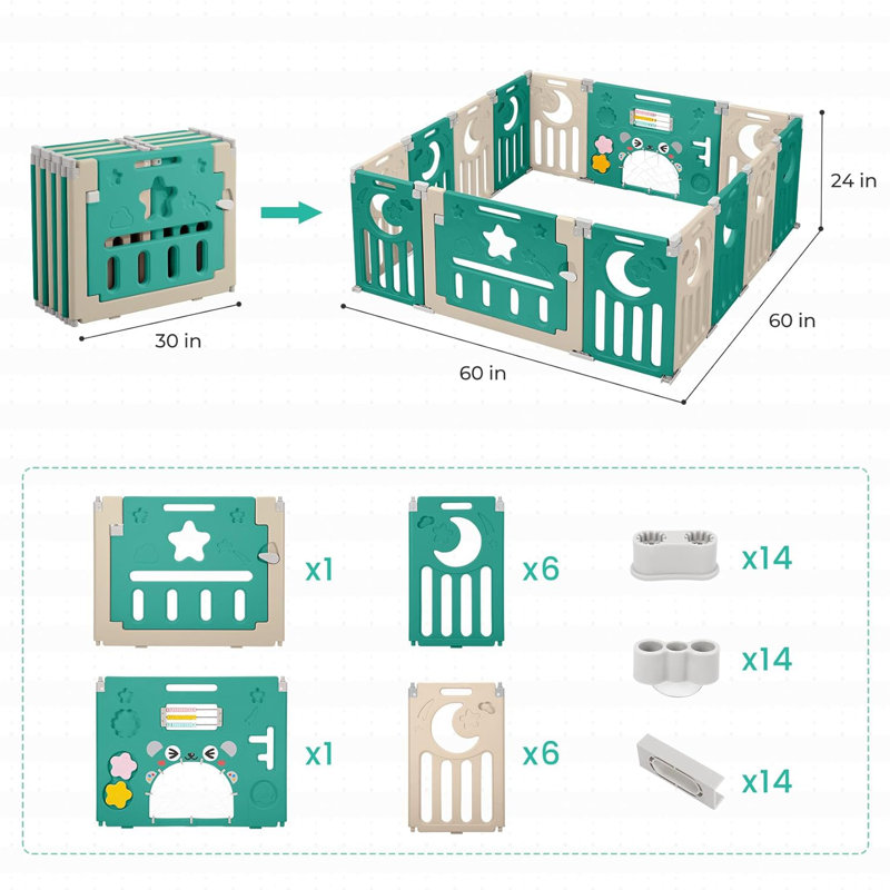 Parc pour bébé Safe Foldable, H 24 po x l 60 po x P 60 po, Brun / vert
