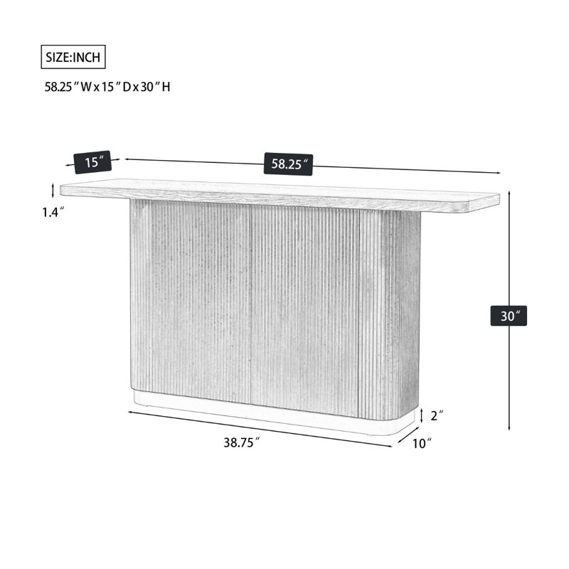 Console moderne pour hall d'entrée avec plateau en placage de frêne, base cannelée et décoration en métal - Table de couloir étroite, brun
