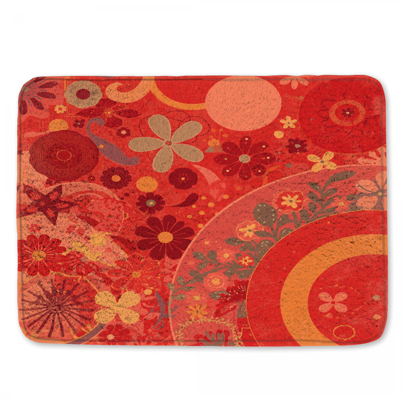 Red Floral Collage Bath Mat, 34in W x 21in L